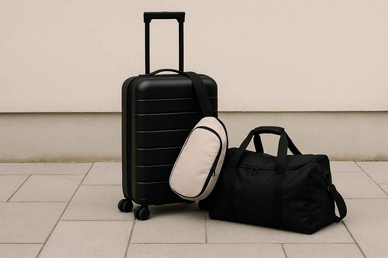 Frau packt Koffer mit stilvoller Kleidung und Accessoires für einen Städtetrip